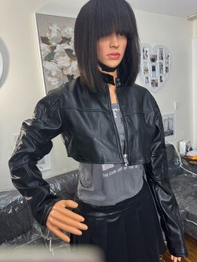 Fashion Nova Black Cropped Faux Leather Moto Jacket